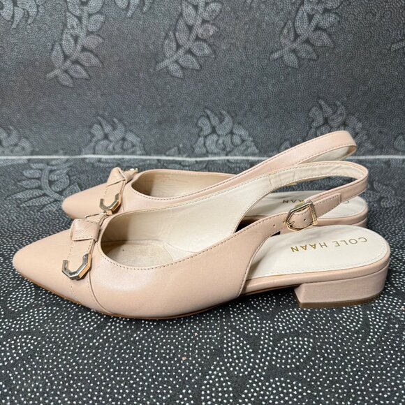 Cole Haan Womens Slingback Pointed Toe Flats Size 7B Beige Leather - Picture 1 of 8